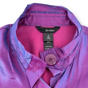 Ali Miles Iridescent Shimmer Tunic Shirt Womens Size Medium Purple Wire Collar